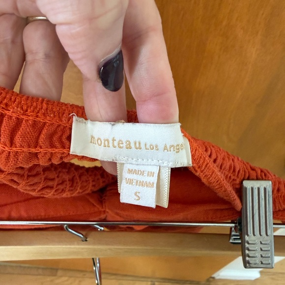 Monteau Linen 2 Piece Set- Crop Top and Tailored Pants - Orange/Red - Picture 4 of 8